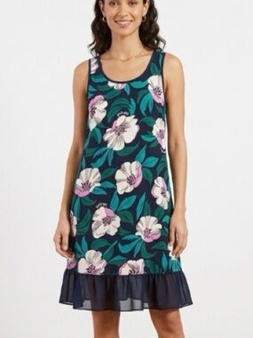 New Kate Spade Blue Floral Ruffle Hem Mini Dress Size Small Casual Tropical